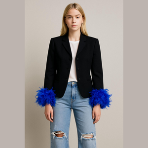 Vintage John Meyer Cropped Blazer with Upcycled Feather Cuffs